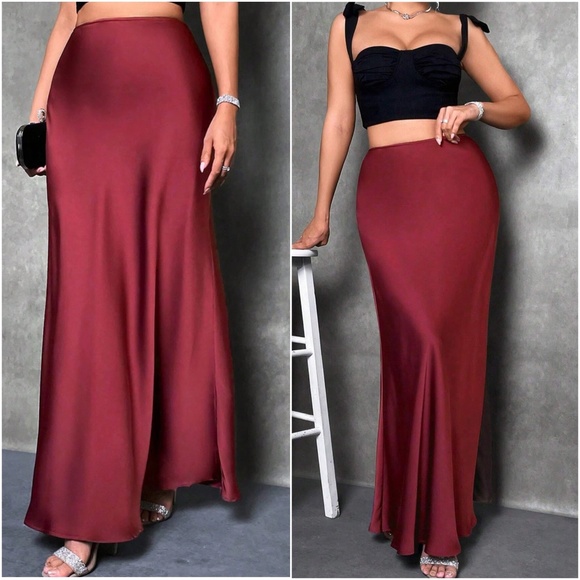 Luxe Satin Zipper Minimalist Maxi Skirt - Picture 1 of 6